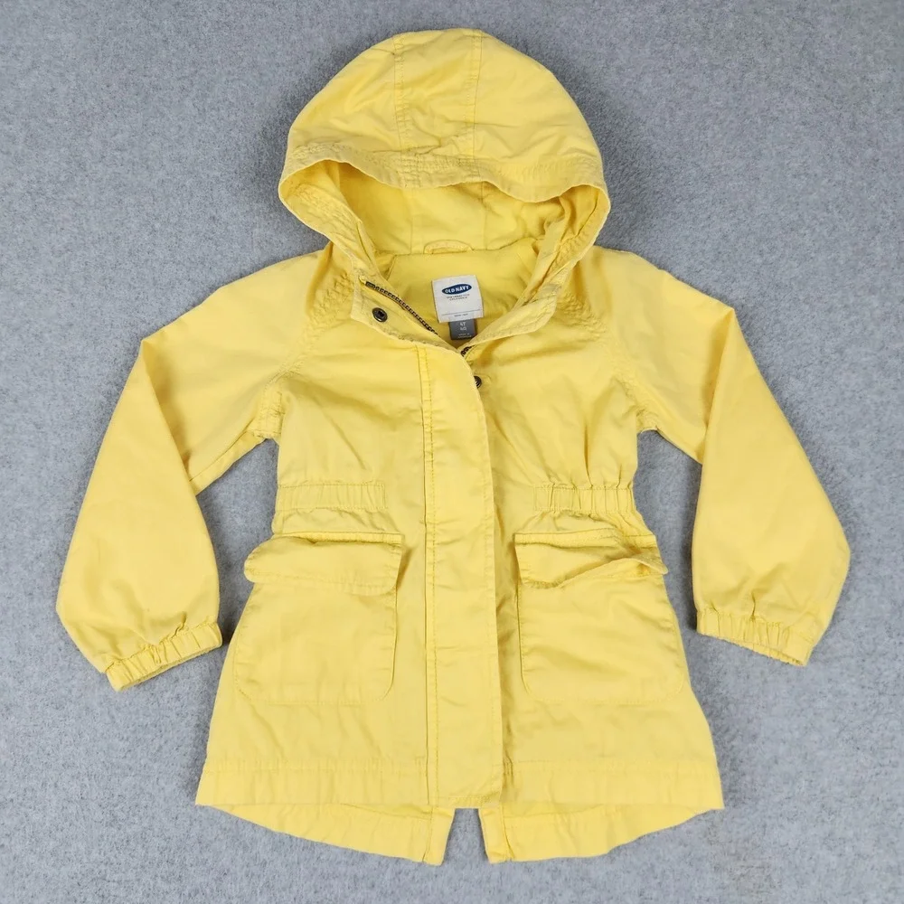 Old Navy Jacket Girls 4T Yellow Utility Hooded Anorak‎ Elastic Waist Full Zip